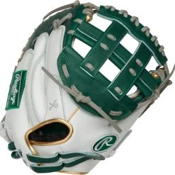 33 Inch Rawlings Liberty Advanced Color Series RLACM33FPDG Women's White/DarkGreen/Gold Fastpitch Softball Catcher Mitt