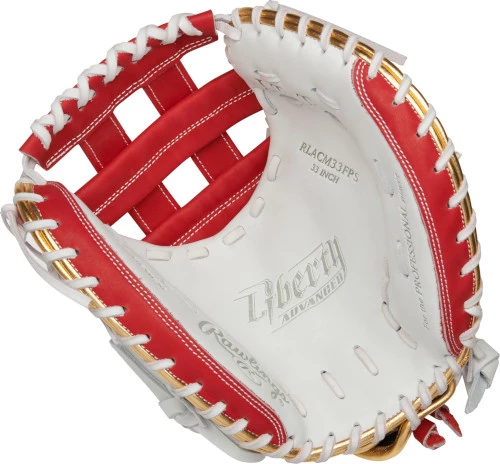 33 Inch Rawlings Liberty Advanced Color Series RLACM33FPS Women's White/Scarlet/Gold Fastpitch Softball Catcher Mitt 4 33 Inch Rawlings Liberty Advanced Color Series RLACM33FPS Women's White/Scarlet/Gold Fastpitch Softball Catcher Mitt - Image 2